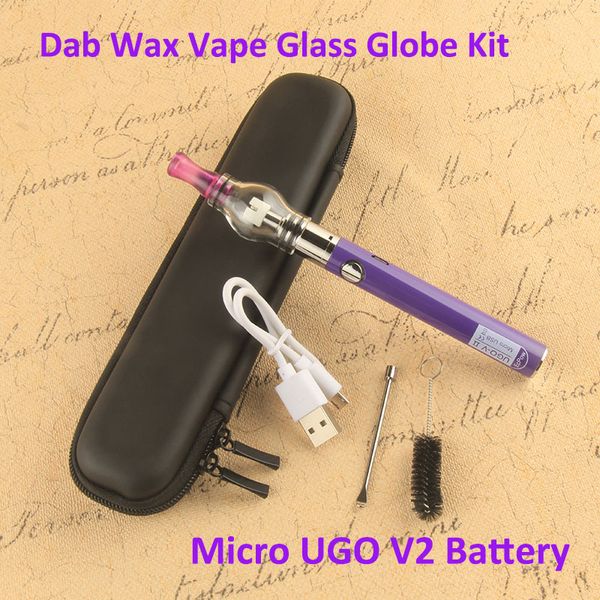 Micro USB Vape Kits de démarrage de batterie Dab Wax Pen eVod Mini Case Box 650 900 mah UGO VII Glass Globe Dome Bulb Vaporizer