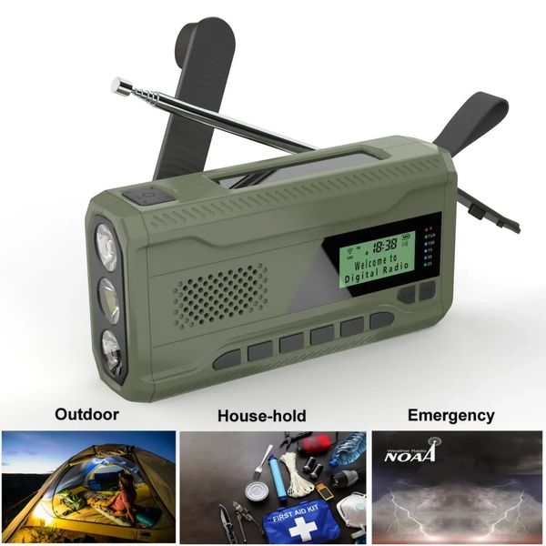 DABFM Radio Emergency Portable Solar Receiver Hand Crank Dynamo Outdoor Bluetooth Ser with LED PleilLesos 240506