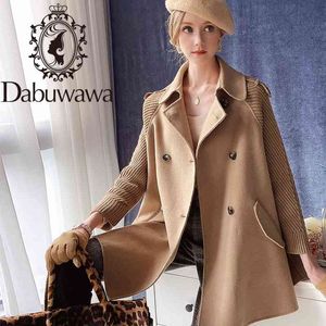 Dabuwawa elegante mantel wol mix jas vrouwen gebreide mouw dubbele breasted losse fit outfits jassen vrouwelijke herfst winter DT1DLN012 210520