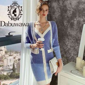 Dabuwawa élégant imprimé deux pièces ensemble robe en tricot femmes col en v Street Style printemps automne Cardigan manteau 2 pièces femme DO1ASA002 210520