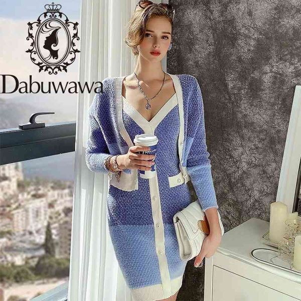 Dabuwawa, conjunto de dos piezas con estampado elegante, vestido de punto para mujer, estilo callejero con cuello en V, cárdigan de primavera y otoño, abrigo, 2 uds., DO1ASA002 210520 para mujer