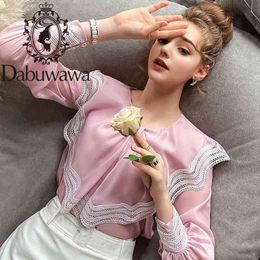 Dabuwawa Elegante Vrouwen Effen Blouse Lente Kant Ruffle Neck Lantern Sleeves Shirts Mode Vrouwelijke Blouses Dames Do1ast034 210520