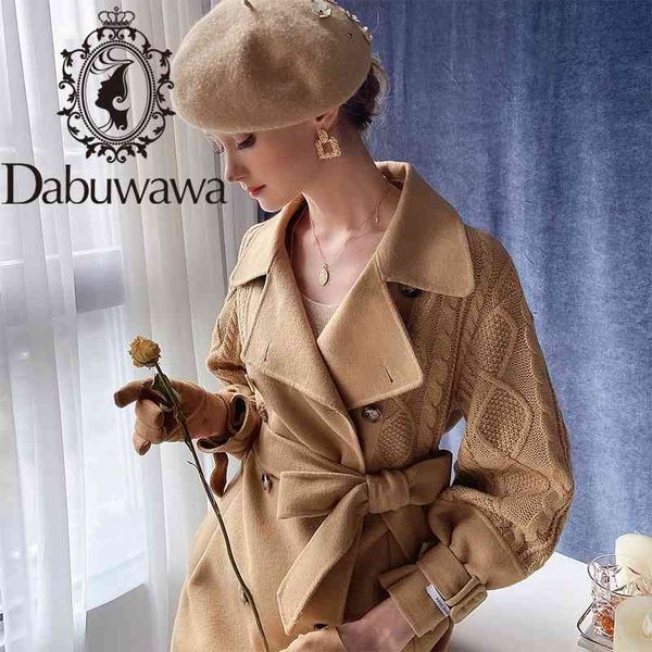 Dabuwawa Office Lady Camel Automne Hiver Femme Laine Manteau High Street Tricot Manches Longues Manteau Femmes Élégantes Ceinture D'extérieur DT1DLN009 210520