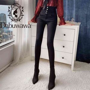 Dabuwawa Streetwear Black Skinny Denim Jeans Femmes Printemps Automne Taille Haute Bouton Avant Solide Long Jeans Pantalon Femme DT1DLJ002 210520