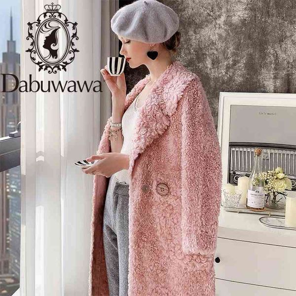 Dabuwawa hiver femmes mélange manteau de fourrure de mouton de luxe long manteau de fourrure en peluche manteau de revers en vrac épais chaud plus taille femme DT1DFR010 210520