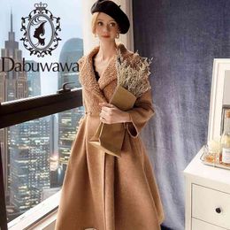 Dabuwawa wol bont winterjas vrouwen lange mouw elegante knop vrouwelijke pasvorm en flare uitloper jas herfst streetwear dt1dln015 210520