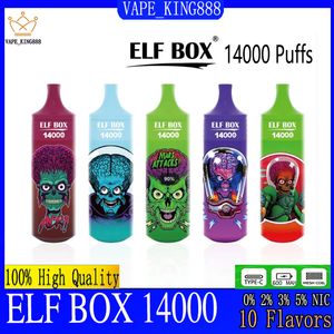 Boîte elfe d'origine 14000 Puffle jetable E Cigarettes 1,0 ohm Mesh Bobine 25 ml Pod Batterie Rechargeable Cigs électronique Puff 14K 0% 2% 3% 5%