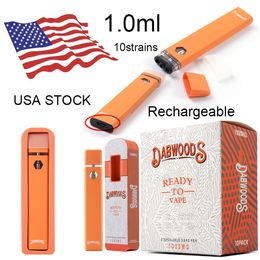 Dabwoods Rechargeable Jetables Vapes Pen E cigarettes 1.0ml Kits de démarrage vides Stylos vaporisateurs d'huile épaisse 280MAH 10FLAVORS USA Warehouse