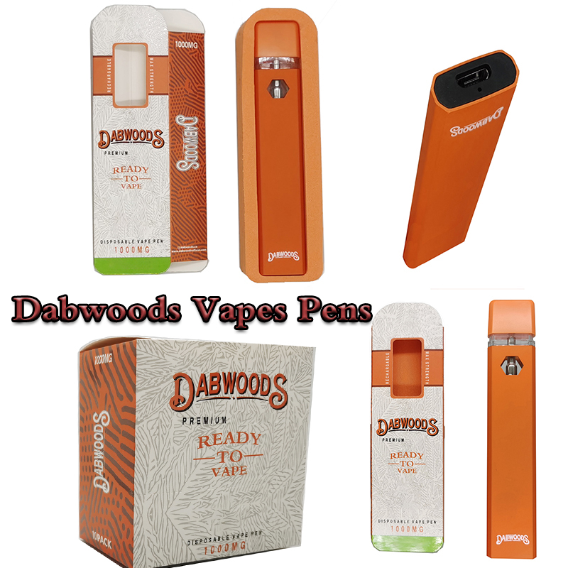 Dabwoods vape 펜 1.0ml 충전식 포드 일회용 E 담배 스타터 키트 세라믹 카트리지 빈 오일 기화기 280mAh 배터리 박스 폼 패키지