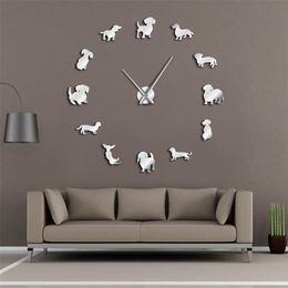 Dachshund diy grote wandklok honden ras worst doxie gigantische moderne horloge worst wiener art huisdierwinkel decor y200109