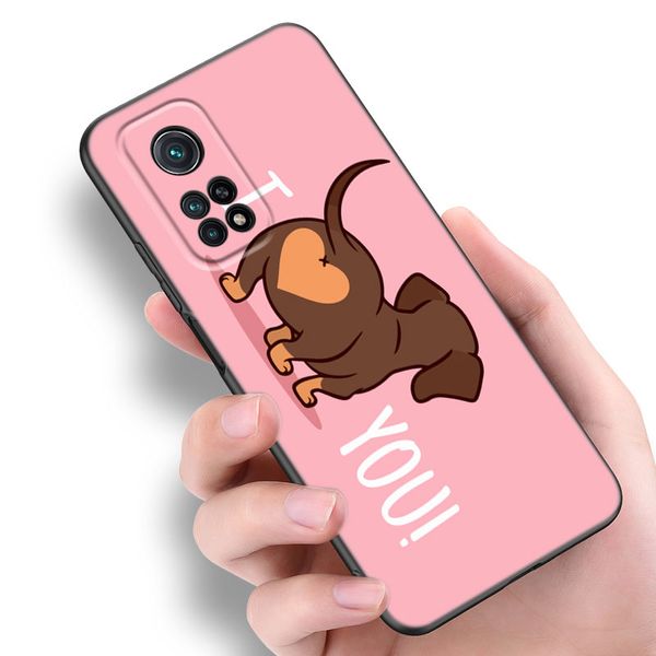 Dckhund Dog Love Phone Case pour Xiaomi Mi 10t 11i 11t Note 10 11 Lite NE F1 POCO F3 M3 X3 GT NFC M4 X4 Pro 5G Couverture noire douce