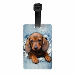 Dachshund Dog Rasgado Jean Lage Tag con tarjeta de presentación Wiener Badger Sausage Dog Etiqueta de identificación de cubierta de privacidad para bolsa de viaje Maleta t2Wr #