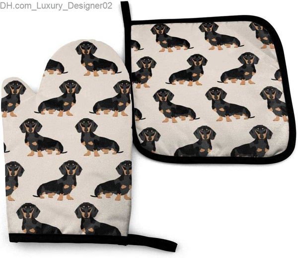 Dachshund Pet Dogs Guantes de horno calientes resistentes al calor Soportes para ollas para cocina Set de regalo Guantes de horno para barbacoa Cocinar Hornear Asar a la parrilla Q230826