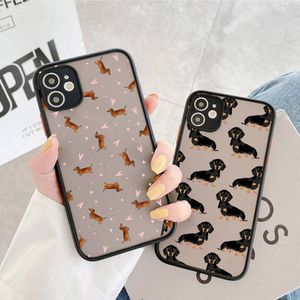Dachshund Silhouette Dog Cute Animal Phone Case Matte transparant voor iPhone 14 11 12 13 Plus Mini Pro Max Cover