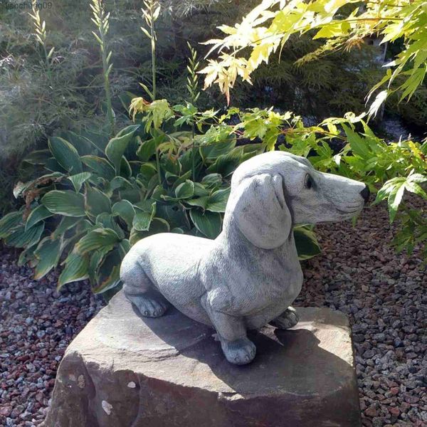 Estatua de Dachshund para decoración de jardín, figuritas de perro conmemorativas, accesorios de jardín, decoración para exteriores, decoración de jardín para perros, figuras grandes L230620