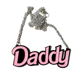 Collier pendentif papa à paillettes roses pour femmes, bijoux en acrylique à la mode, accessoires pour filles, 3105