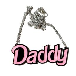 Collier pendentif papa à paillettes roses pour femmes, bijoux en acrylique à la mode, accessoires pour filles, 281v
