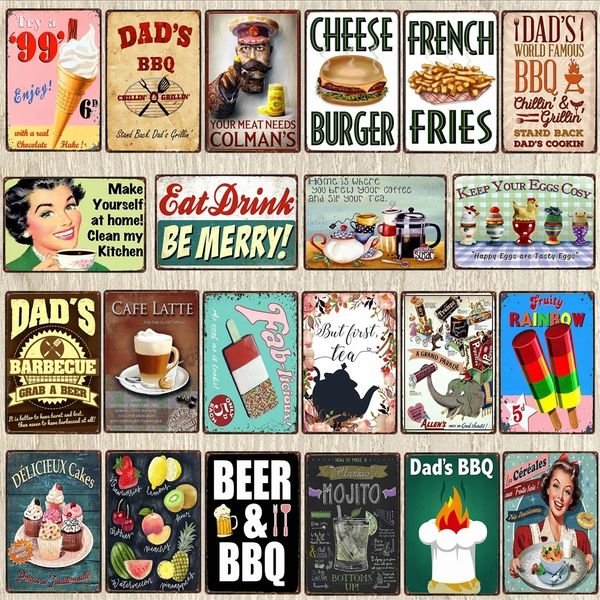 Barbacoa de papá pintura artística Letreros decorativos Cerveza BBQ Placa Metal Vintage Wall Bar Home Art Retro Restaurante Decoración personalizada Letrero de metal Tamaño 30X20CM w02