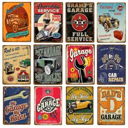 Dad's garage retro tinnen borden auto reparatie metalen poster muur kunst decor vintage decoratieve plaat mijn garage mijn regels mijn gereedschap gepersonaliseerde tin plaque maat 30x20cm w02