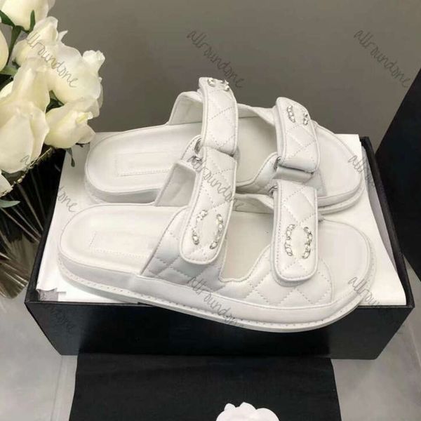 Sandalias de papá Diseñador Sandalias de canal para mujer Cuero de becerro real 100% Diapositivas para mujer Sandalia de lujo Playa circular y bolsa de polvo Plataforma acolchada de gelatina Abuelo de verano 35-41