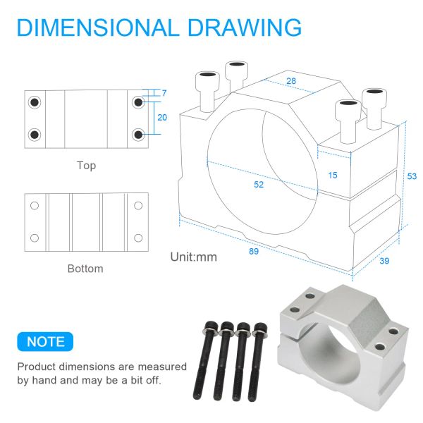 Daedalus CNC Machine Spindle Motor Router Mount Bracket Bracket Fonction de broche avec vis de 52 mm 55 mm