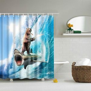Dafield Animal drôle ours courageux sur un rideau de douche requin thème Art pour tissu lavable décor de salle de bain rideau de douche ours Y200108193D
