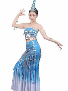 Costume de danse Dai Performance de danse féminine Vêtements de danse de paon Vêtements de performance Art Test U6Fx #
