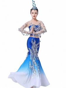 Costume de danse Dai Costume de performance Performance pour adultes Porter une jupe en queue de poisson à paillettes x4nK #