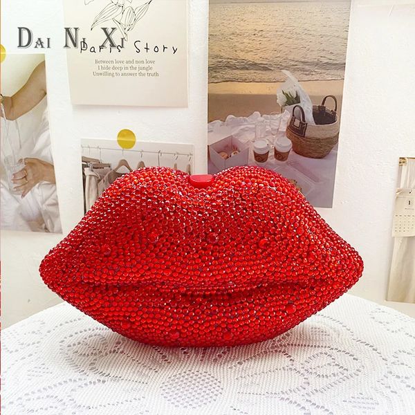Dai Ni Xi femme luxe rouge Sexy plein diamant lèvres forme cristal sacs de soirée femme embrayages mariage soirée sac à main pour dames 240112
