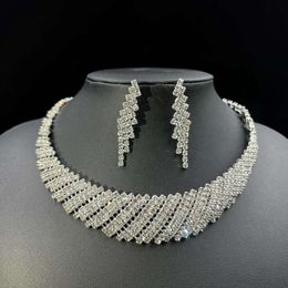 Daihe Set-3395 Nigeriaanse bruid kettingset koperen klauwketting volledige diamanten licht geometrische kraag tweedelig
