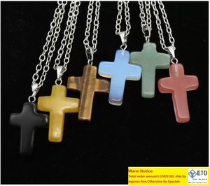 Dagelijkse deals Mode roestvrijstalen ketting Quartz Chakra Natural Stone edelstenen Rock Crystal Cross Charme Statement Hangketting Ketting