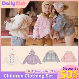 Les enfants en tricot kits hivernaux lm vêtus pour enfants marques fleurs imprimée broderie lm cardigan plilover enfants mignon ins l2405