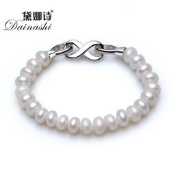 Dainashi 925 bijoux en argent sterling fermoir 8-9 mm blanc rose violet perles naturelles bracelets à breloques 18 cm bracelets de bijoux en perles 240319