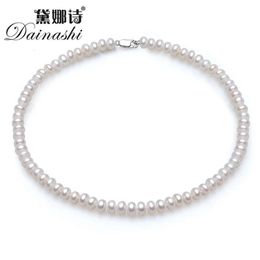 Dainashi Classic 8-9 mm collar de perlas naturales semicirculares para mujeres niñas moda 925 Plata de ley blanco rosa púrpura 3 colores 240301