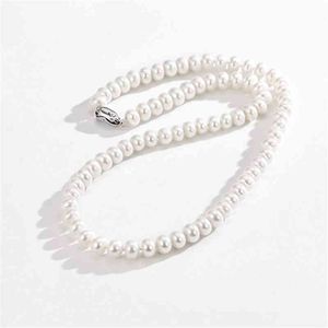 Dainashi White 7-10mm Freshwater Cultured Pearl Strands Collar Sterling Silver Joyería Fina para Mujeres Regalo de cumpleaños