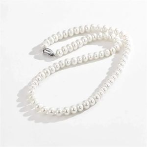 Dainashi White 7-10mm Freshwater Cultured Pearl Strands Necklace Sterling Silver Fine Jewelry for Women Birthday Gift 240220