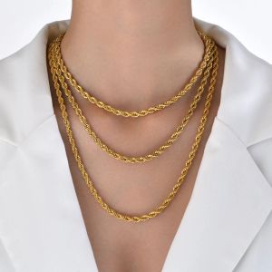 Sierlijke 14k geel gouden touw ketting kettingen voor dames heren, chique gedraaide kraag, waterdichte schakel 2/3/4/5 mm breedte