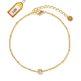 Bracelet de cheville étanche en acier inoxydable plaqué or 18 carats Dainty bijoux cadeau chaîne unique Zircon bracelet de cheville