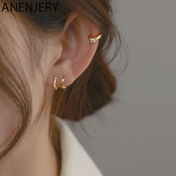 Petites boucles d'oreilles en argent Sterling 925 pour femmes, bijoux géométriques simples en Zircons, tendance 2021, S-E1337
