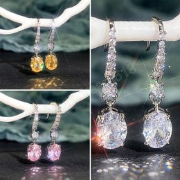 Dainty Dangle -oorbellen voor vrouwen Wit/Geel/Pink Oval CZ Hanger Dagelijkse slijtage Delicate accessoires Party Mode -sieraden
