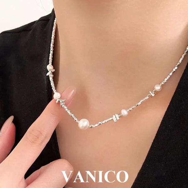 Collier de perle irrégulier délicat 925 argent sterling blanc or minimaliste simple collier de chaîne de perle de perle d'eau douce 231222