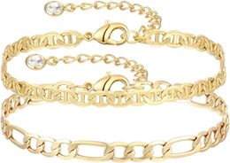 Sierlijke gelaagde gouden kettingarmband voor dames 14K vergulde handgemaakte verstelbare armband Satellietkralen Ovaal Mariner Figaro schakelarmbanden Minimalistische laye