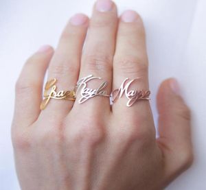 Bagues avec nom délicat pour femmes, bijoux personnalisés en acier inoxydable, plaque signalétique cursive personnalisée, cadeaux faits à la main Anillo2591872