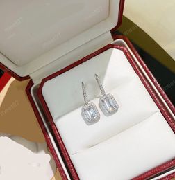 Delicado y dulce, todo diamante, piedra de circón, pendiente de diseñador, pendientes colgantes de plata de ley, fiesta de oficina, pendientes de diamantes ligeros clásicos, joyería de regalo de aniversario