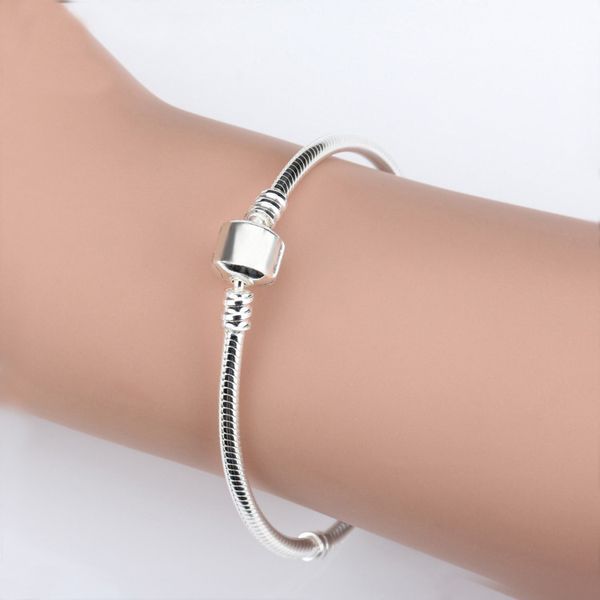 Dainty Gros 925 Bracelets En Argent Sterling 3mm Serpent Chaîne Fit Pandora Charme Perle Bracelet Bracelet DIY Bijoux Cadeau Pour Hommes Femmes