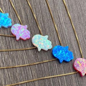 Sierlijke vrouwen gouden kleur ketting en eenvoudige regenboog opaal hamsa hanger ketting geluk cadeaus voor Friend286w