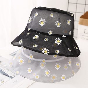 Marguerites brodées seaux chapeau femmes dentelle transparente fleur plage chapeaux haut haut Snapback mode marguerite soleil casquette été