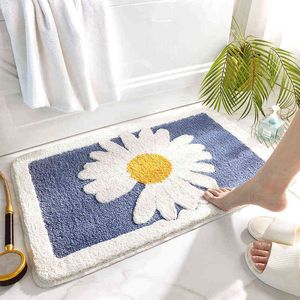 Daisy Bathroom Antislip Mat Dikte Flocking Bathroom Rug Woondecoratie Entrance Deur Mat Slaapkamer Area Tapijt Vloer Mat 211223