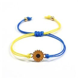 Pulsera de margarita Ucrania Sunflower tejido a mano Pulseras de encanto para mujeres Men pareja Joyería de joyería Partido de viaje GC1985