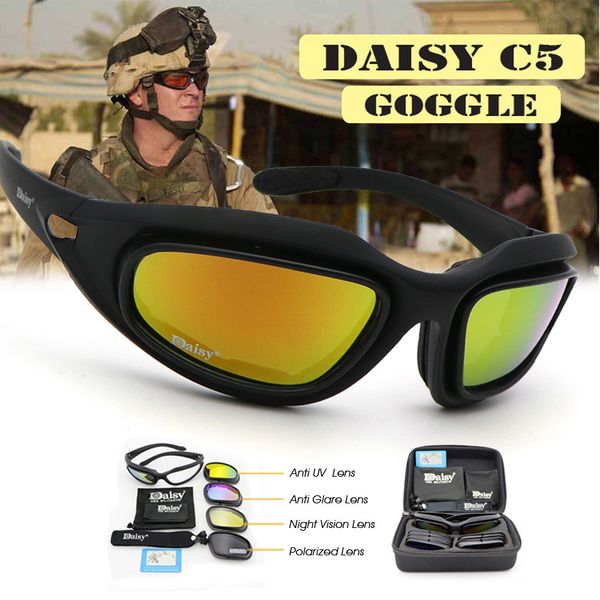 Daisy C5 Lunettes de soleil polarisées de l'armée Lunettes de soleil militaires 4 Kit de lentilles Desert Storm War Game Lunettes tactiques pour hommes Sporting Y200619